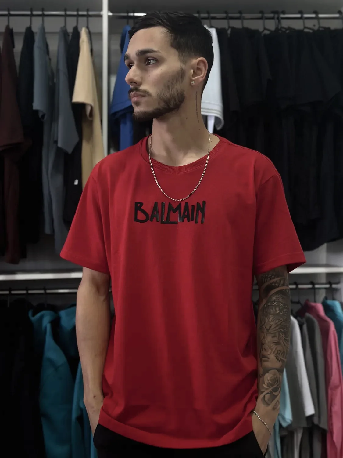Camisa peruana Balmain vermelha
